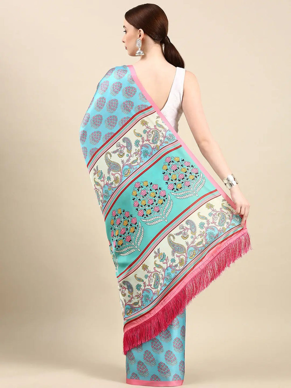 Soft Satin Georgette Pristel Colour Party Wear Saree