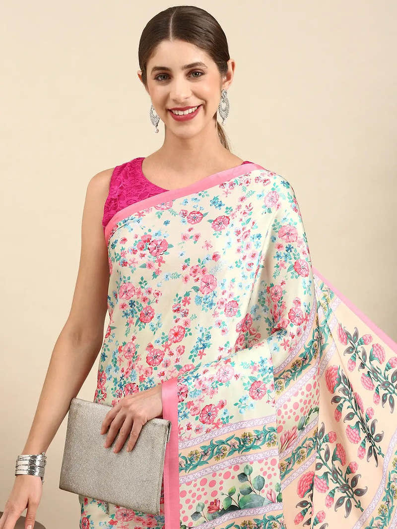 Soft Satin Georgette Pastel Colour Party Wear Saree