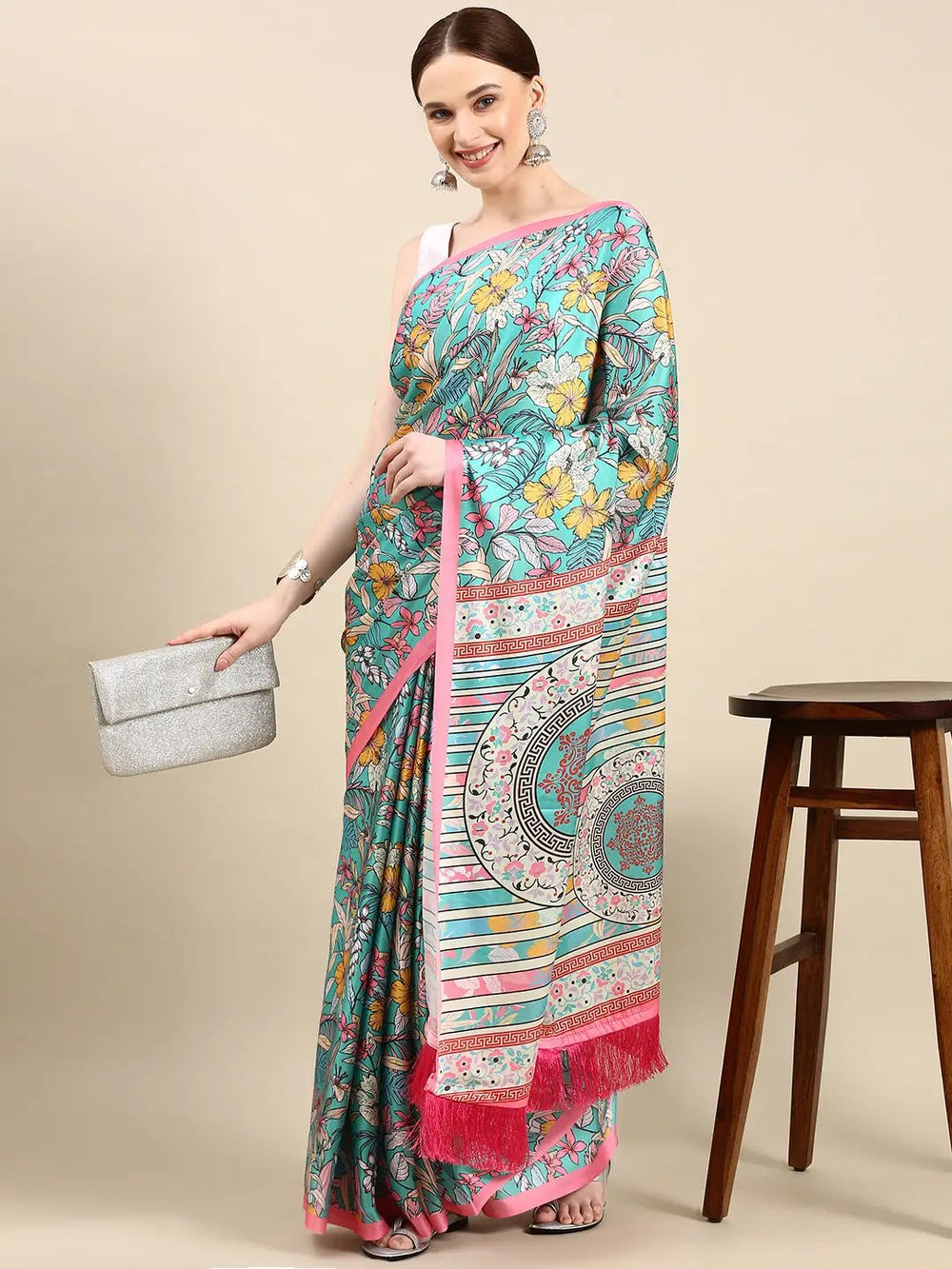 Soft Satin Georgette Pristel Colour Party Wear Saree