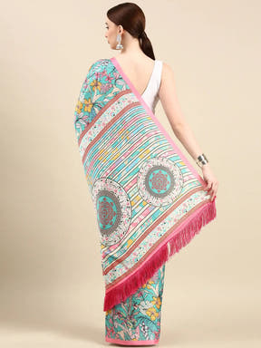 Soft Satin Georgette Pristel Colour Party Wear Saree