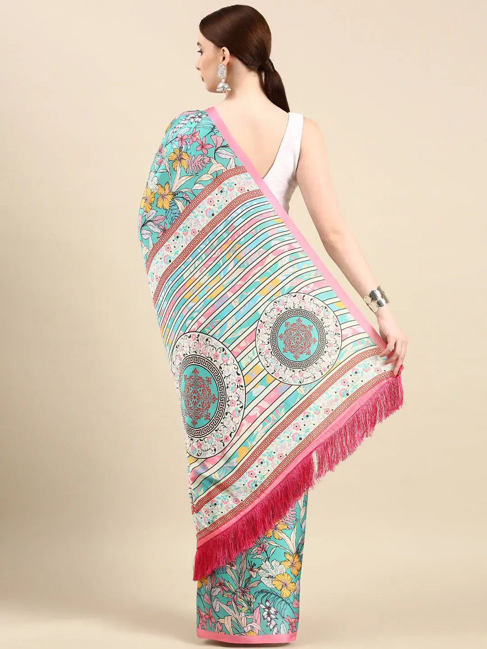 Soft Satin Georgette Pristel Colour Party Wear Saree