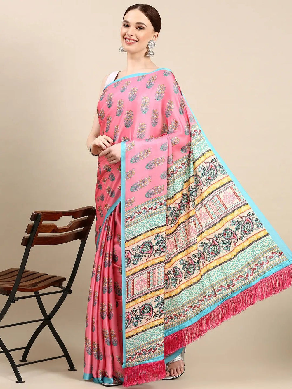 Soft Satin Georgette Pristel Colour Party Wear Saree