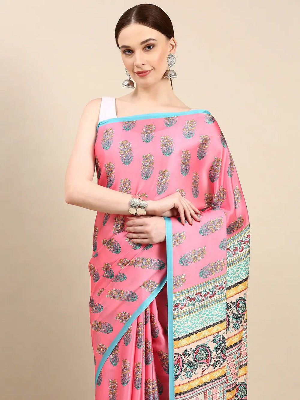 Soft Satin Georgette Pristel Colour Party Wear Saree