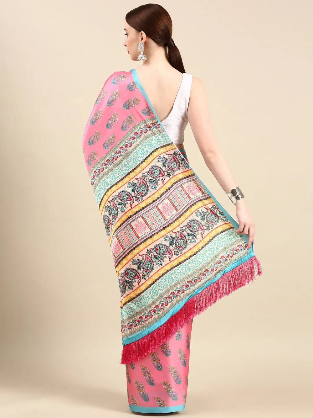 Soft Satin Georgette Pristel Colour Party Wear Saree