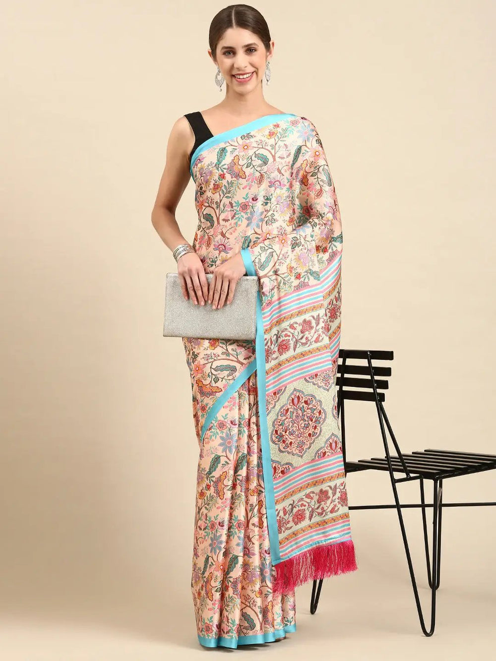 Soft Satin Georgette Pristel Colour Party Wear Saree