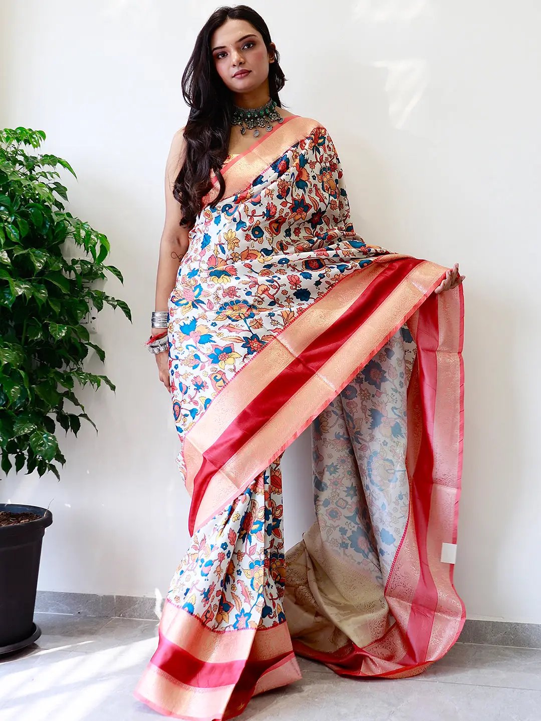 Soft Silk Saree With Kalamkari Work