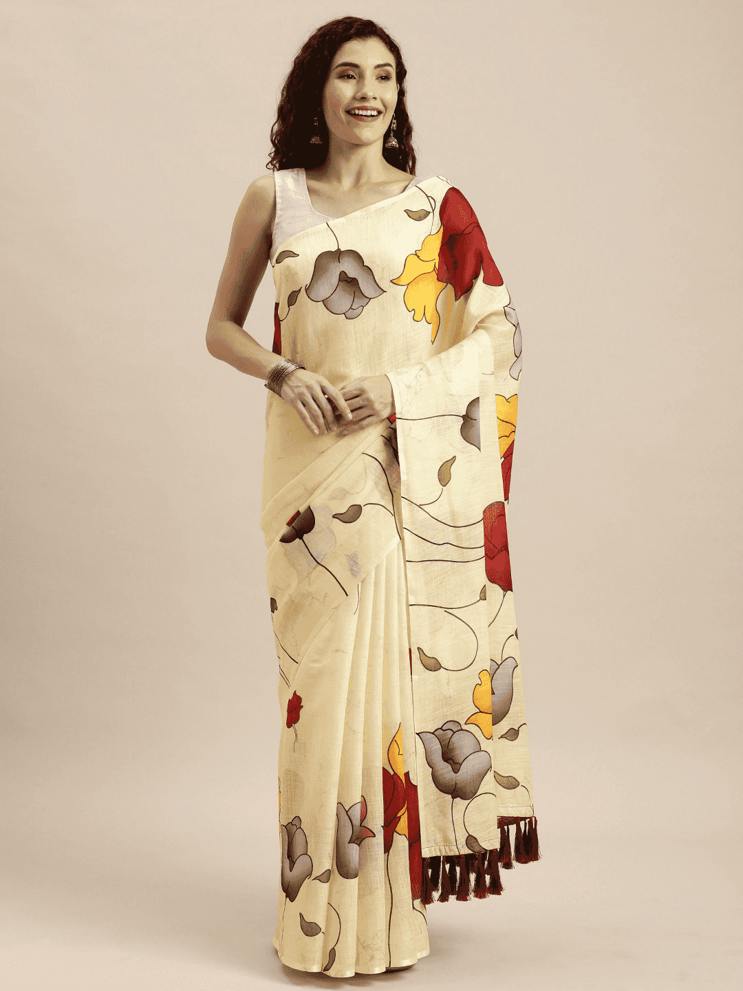  Exclusive Linen Floral Printed Saree