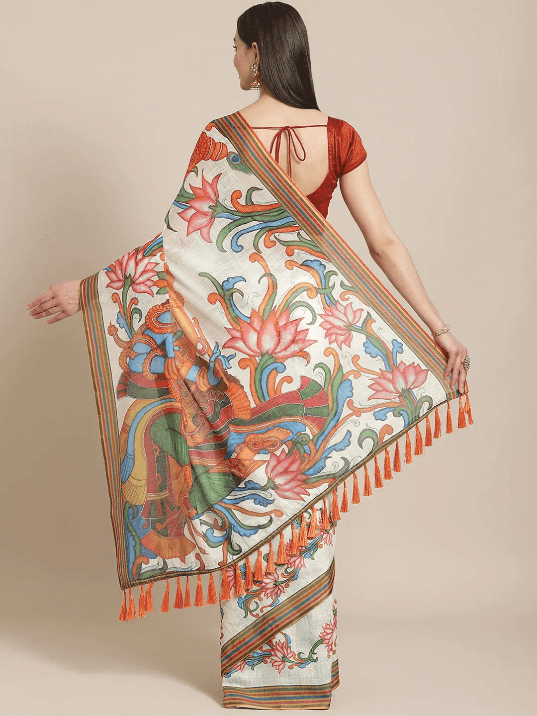 Pure Linen Pen Kalamkari Digital Print Saree
