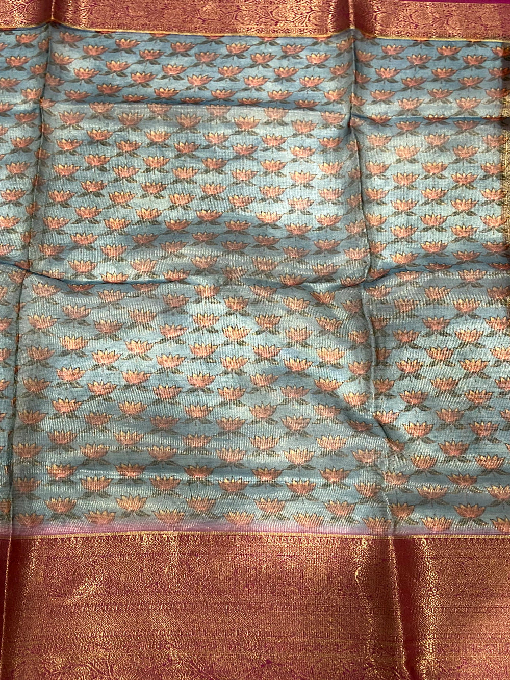 Omber Kalamkari Gold Zari Tissue Saree
