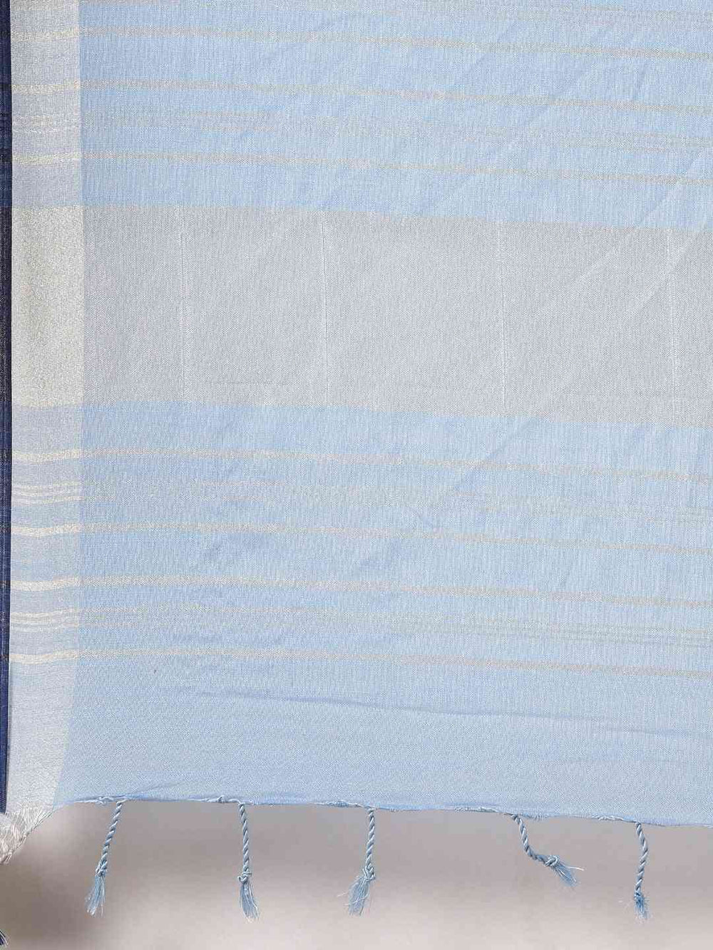 Blue Colour Stylish Solid Linen Saree With Zari Border