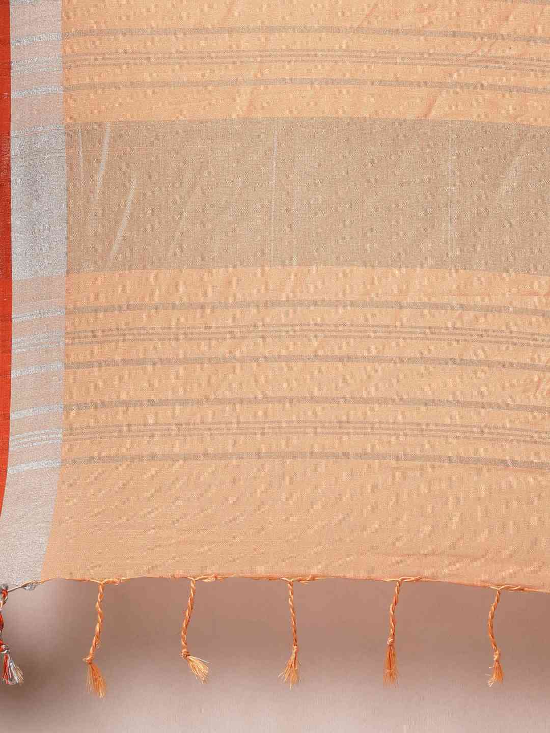 Orange Colour Solid Linen Saree With Zari Border