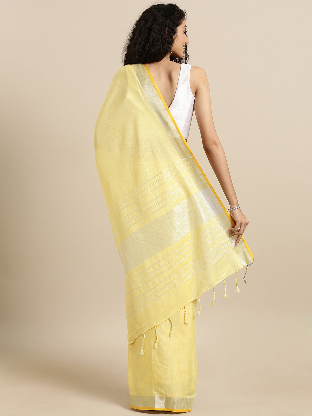Stylish Yellow Colour Solid Linen Saree with Zari Border