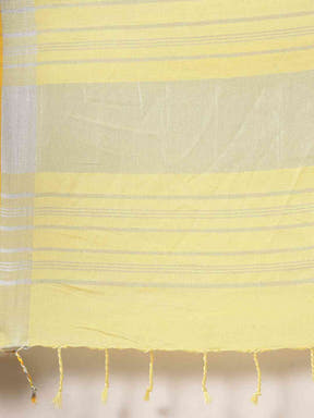 Stylish Yellow Colour Solid Linen Saree with Zari Border