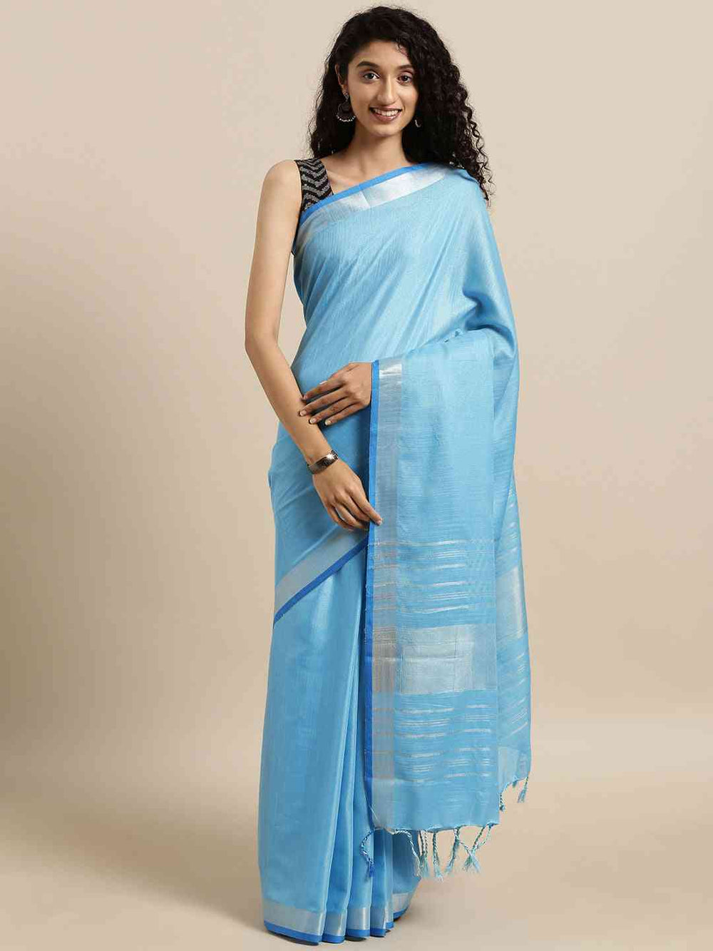  Exclusive Solid Linen Saree With Zari Border