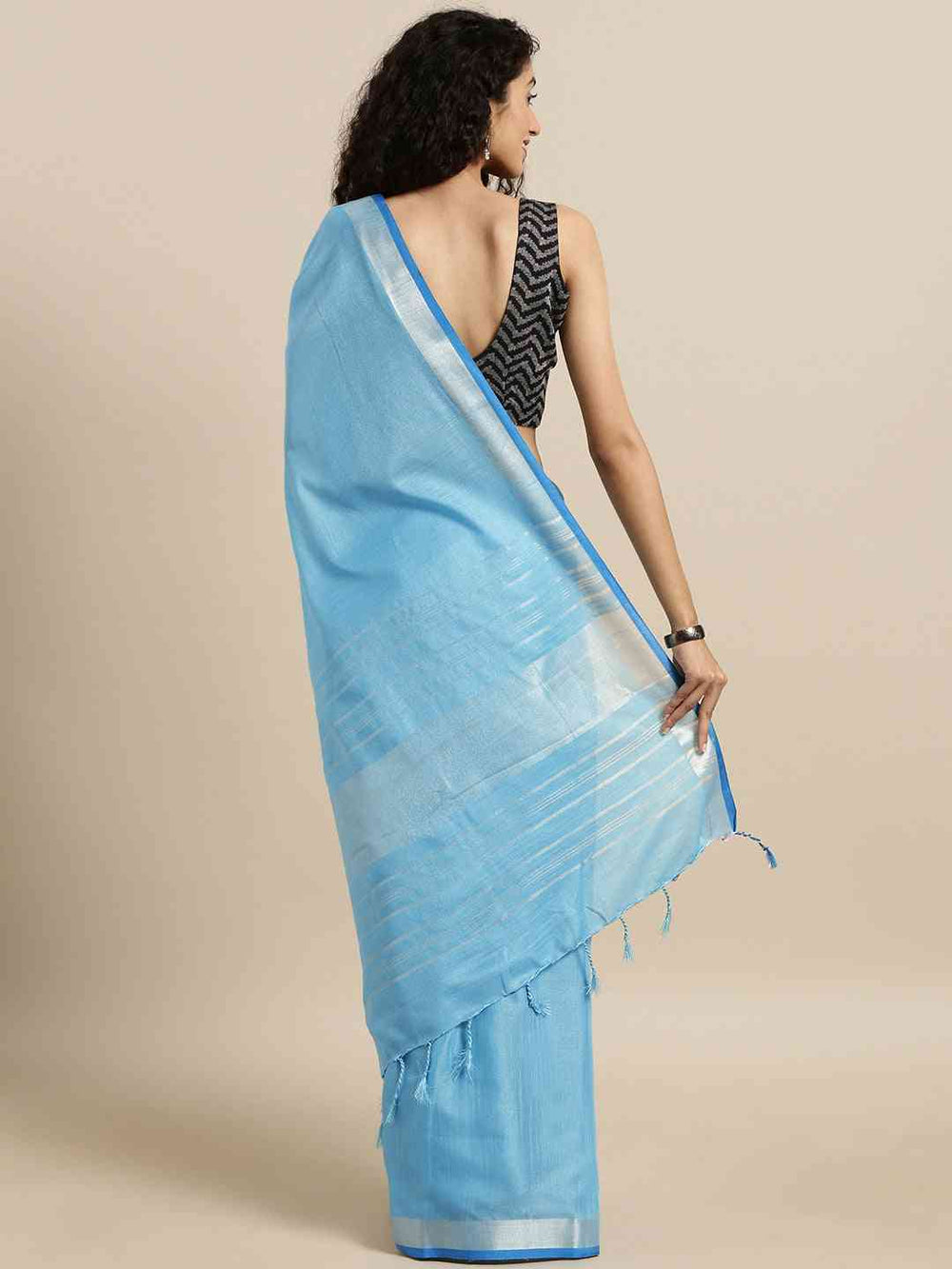  Exclusive Solid Linen Saree With Zari Border