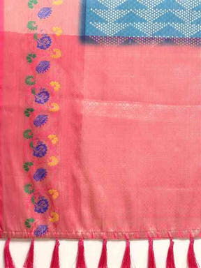 Kora Silk Banarasi Digital Print Saree In Blue Colour