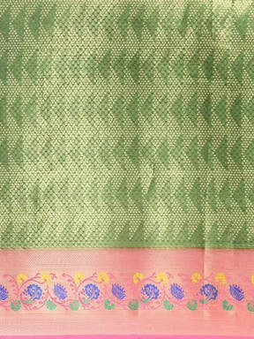 Kora Silk Banarasi Digital Print Saree In Green Colour
