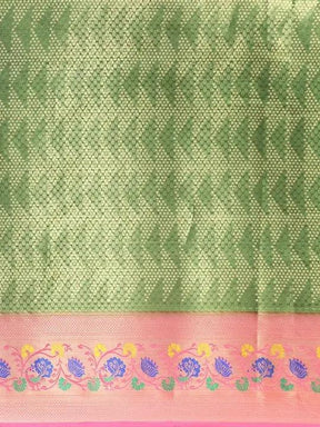 Kora Silk Banarasi Digital Print Saree In Green Colour