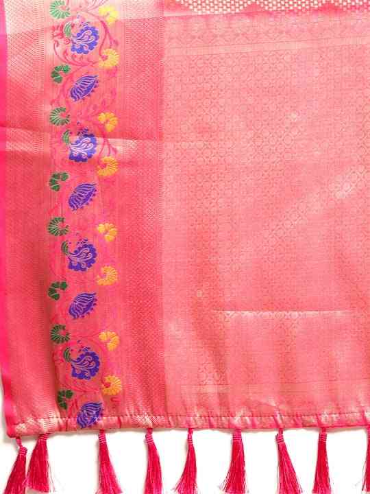 Kora Silk Banarasi Digital Print Saree In Pink Colour