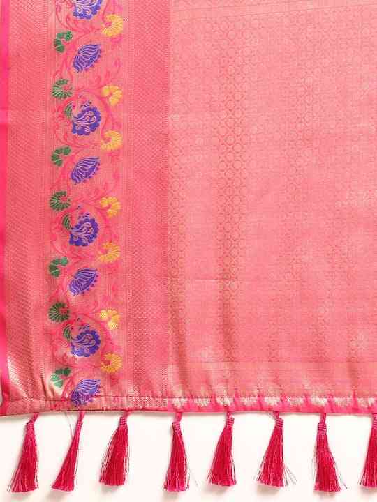 Kora Silk Banarasi Digital Print Saree In Red Colour