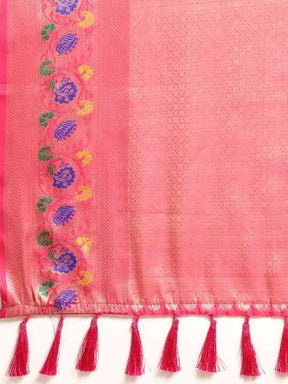 Kora Silk Banarasi Digital Print Saree In Red Colour