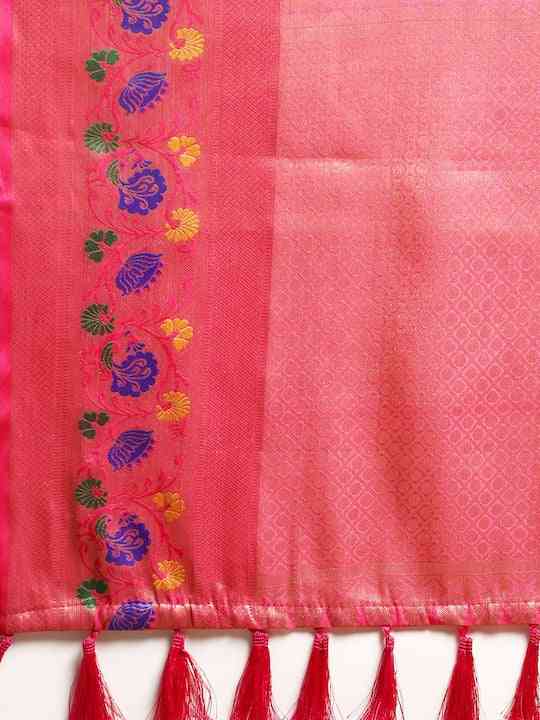 Kora Silk Banarasi Digital Print Saree In Orange Colour