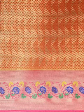 Kora Silk Banarasi Digital Print Saree In Orange Colour