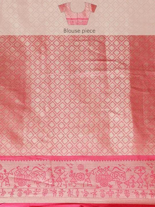 Kora Silk Banarasi Digital Print Saree In Orange Colour