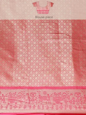 Kora Silk Banarasi Digital Print Saree In Orange Colour
