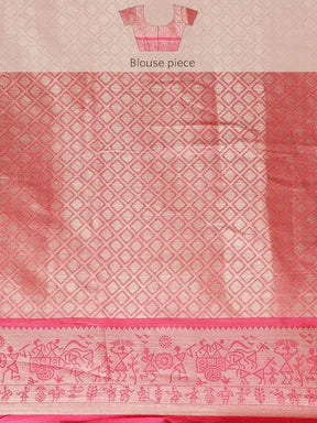 Kora Silk Banarasi Digital Print Saree In Orange Colour