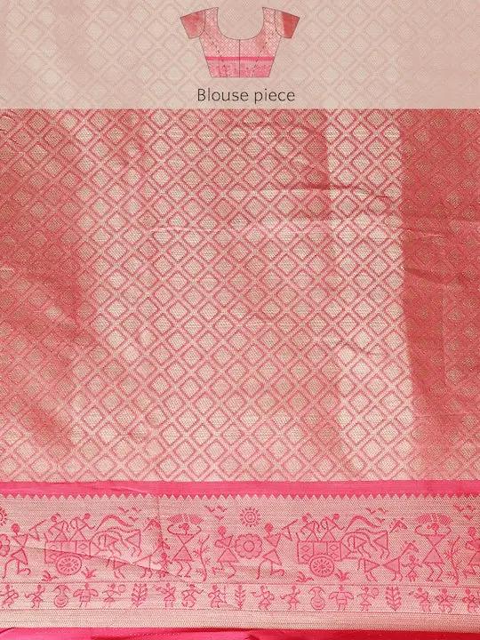 Kora Silk Banarasi Digital Print Saree In Orange Colour