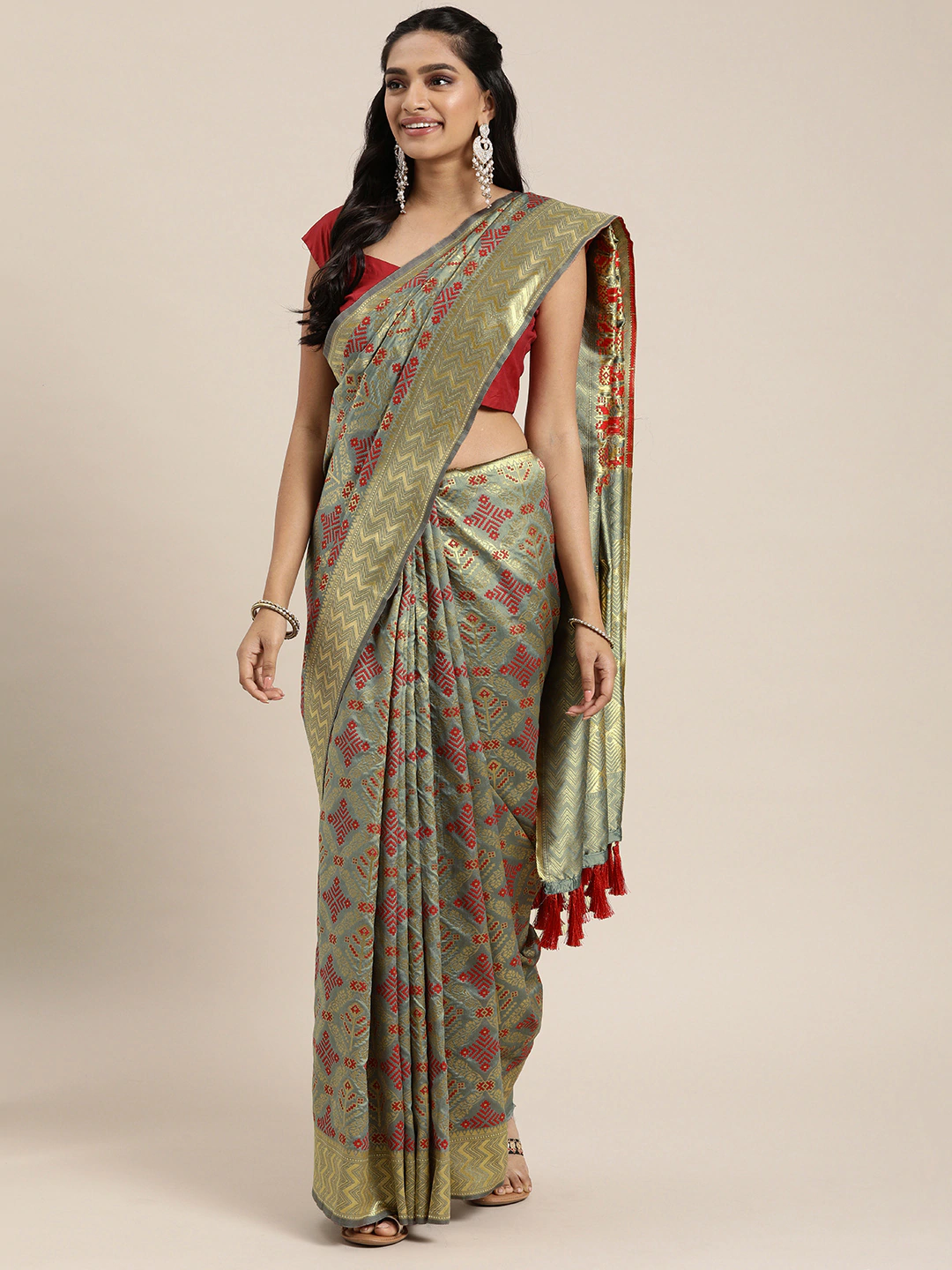 Stylish Patola Silk Saree with Woven Design & Zari Border