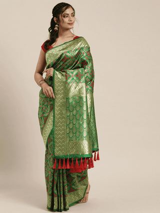 Exclusive Patola Silk Saree With Woven Design And Zari Work