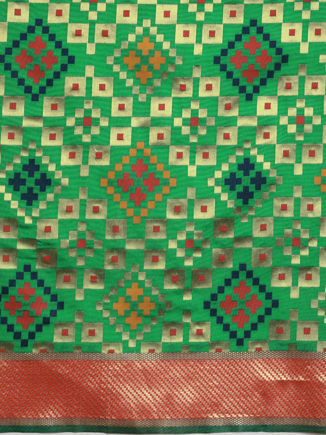 Stylish Green Colour Patola Silk Saree with Zari Border