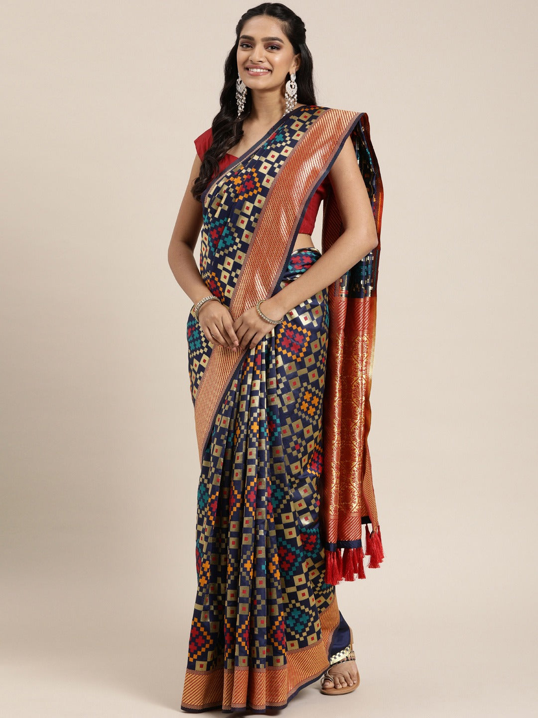 Beautiful Patola Silk Saree with Woven Design & Zari Border