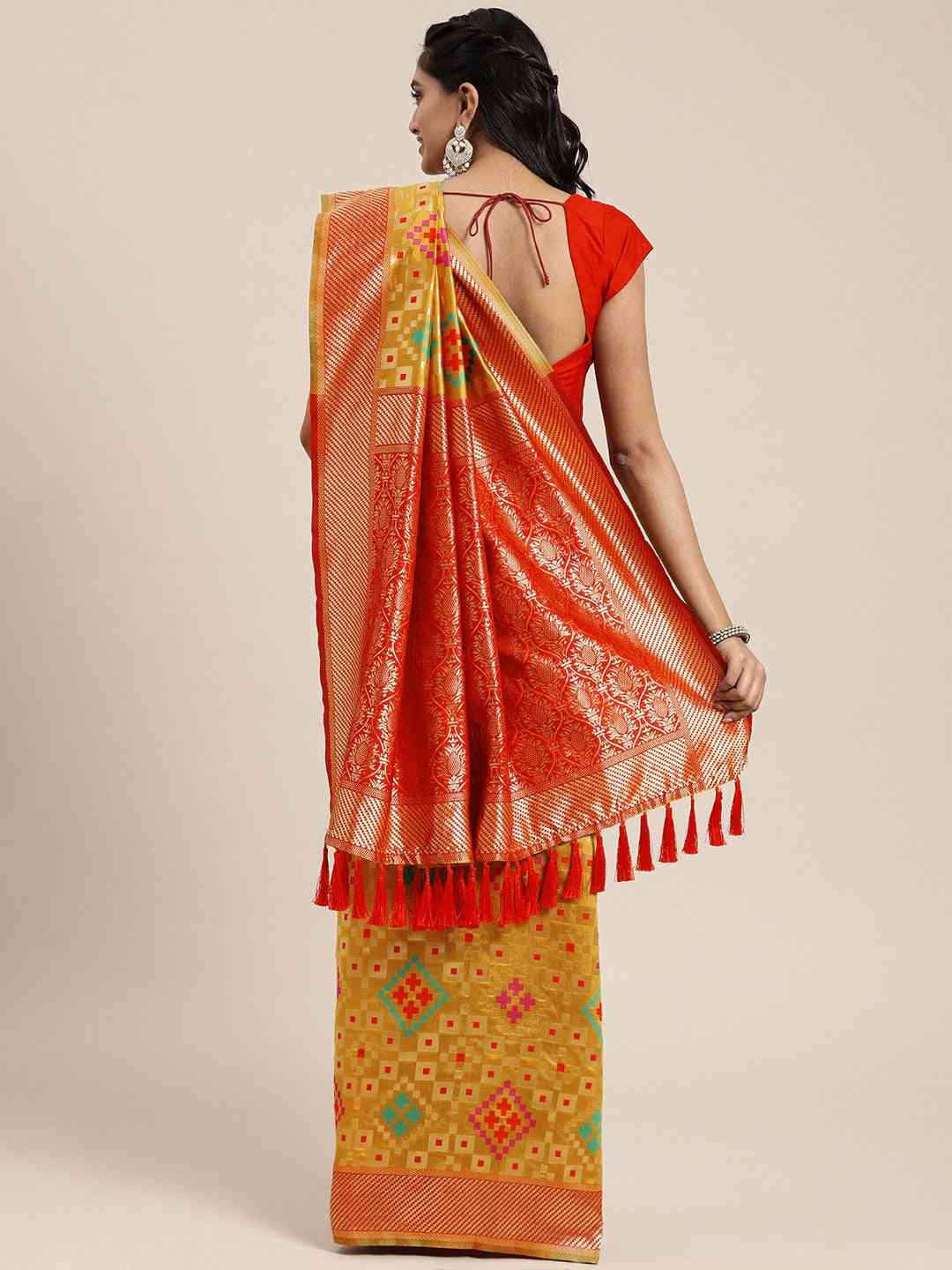 Latest Mustard Colour Patola Silk Saree with Zari Border