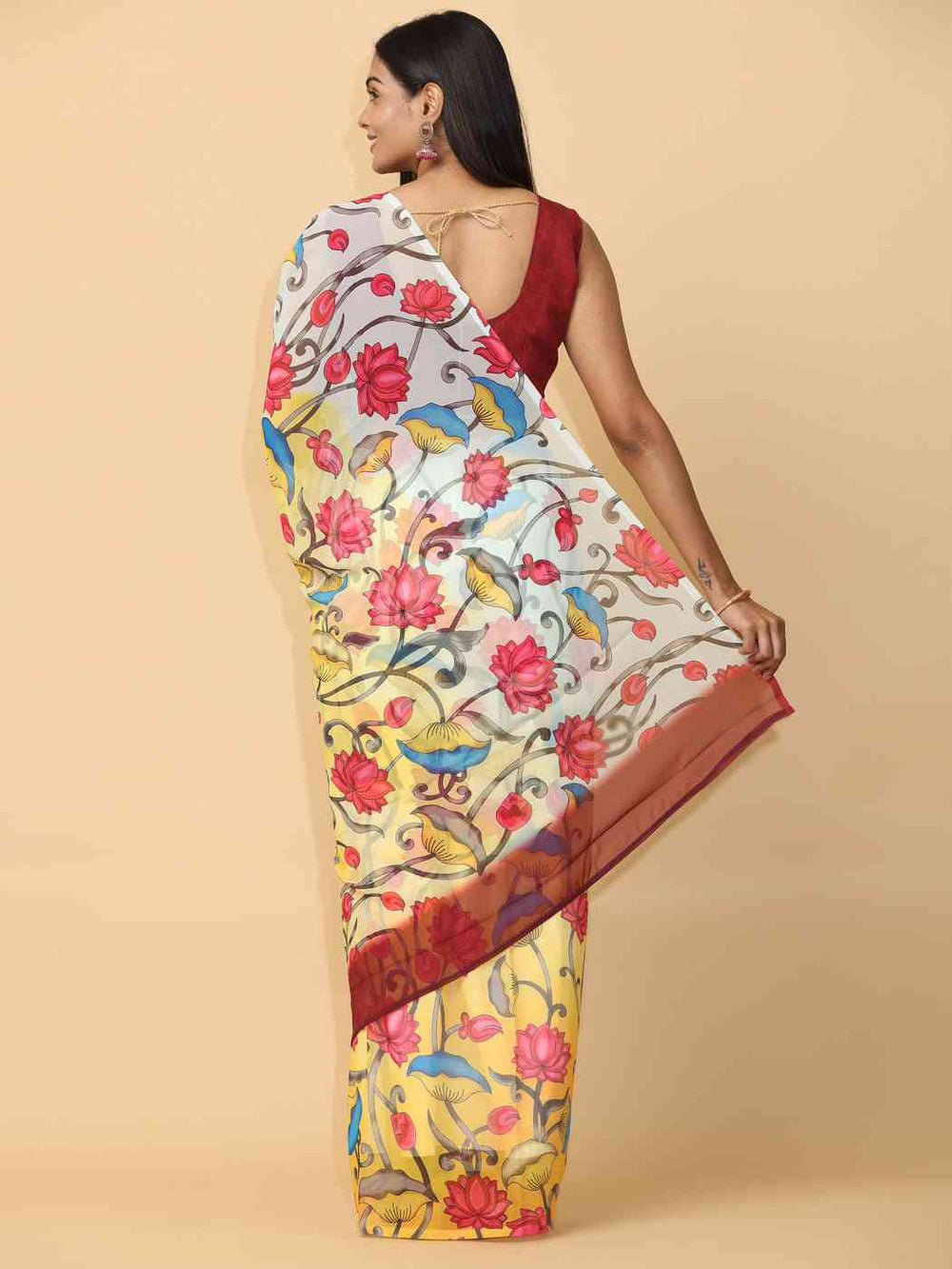 Soft Poly Georgette Digital Kalamkari Print Saree