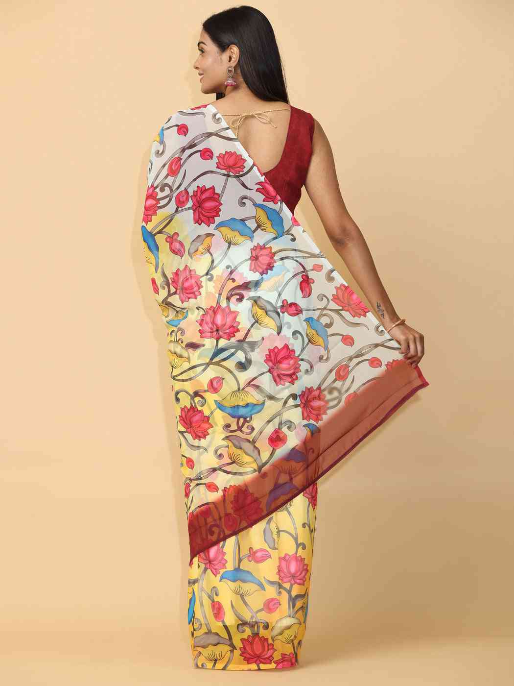 Soft Poly Georgette Digital Kalamkari Print Saree