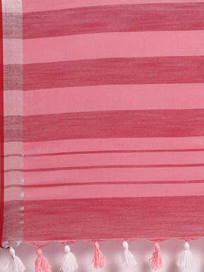 Stylish Pink Colour Solid Linen Saree With Zari Border