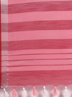 Stylish Pink Colour Solid Linen Saree With Zari Border