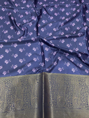 Lilac Purple Satin Silk Floral Print Saree