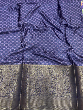 Iris Purple Satin Silk Floral Print Saree