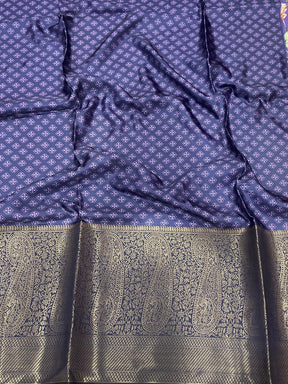 Iris Purple Satin Silk Floral Print Saree