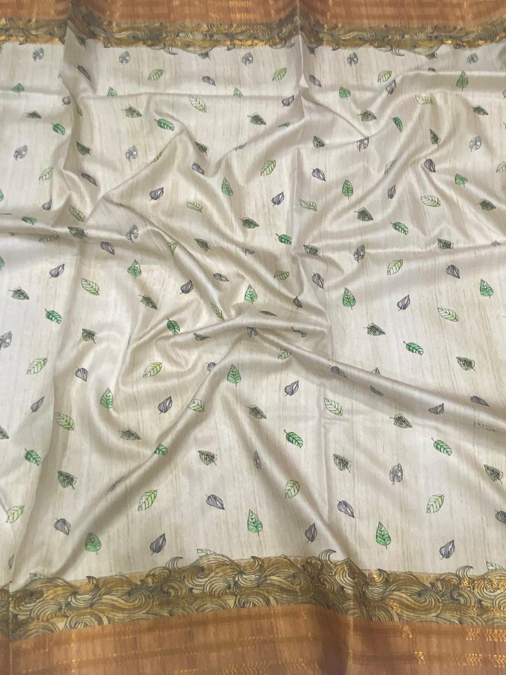 Olive Soft Silk Ocean Wave Patterns Saree