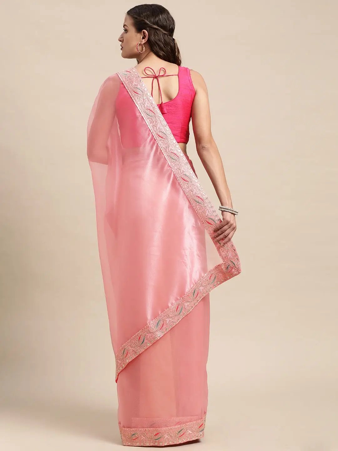 Beautiful Organza Pink Colour Zari Saree