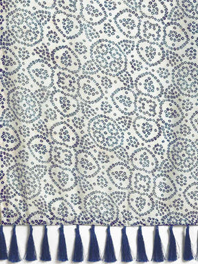  White Colour Stylish Linen Printed Bandhani Saree