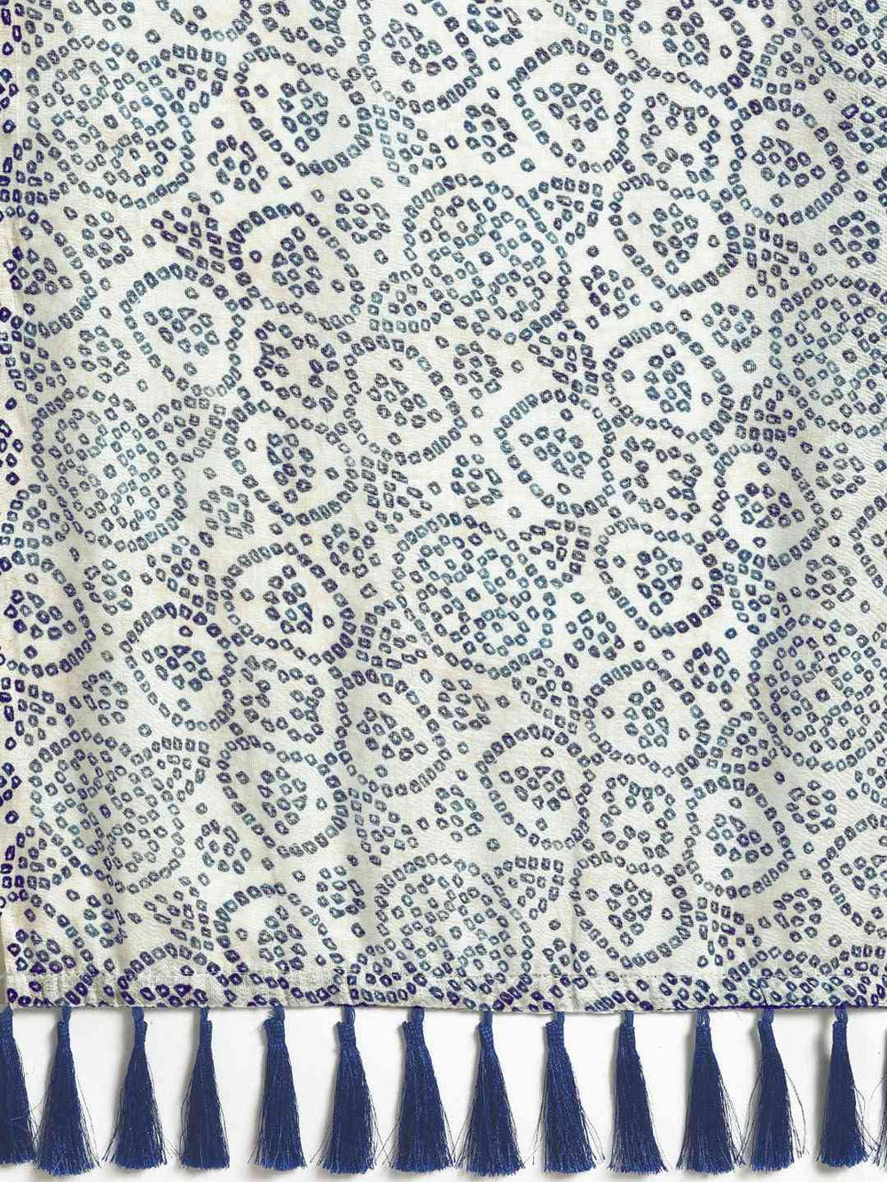  White Colour Stylish Linen Printed Bandhani Saree
