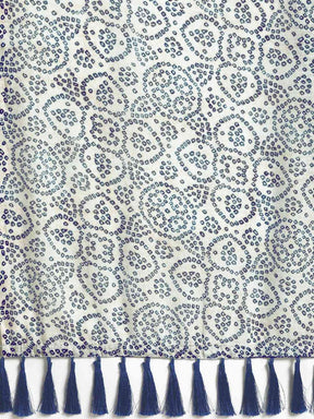  White Colour Stylish Linen Printed Bandhani Saree