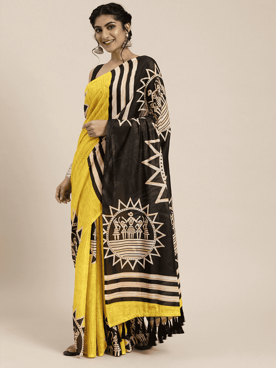 Stylish Linen Bandhani Saree with Ethnic Motifs