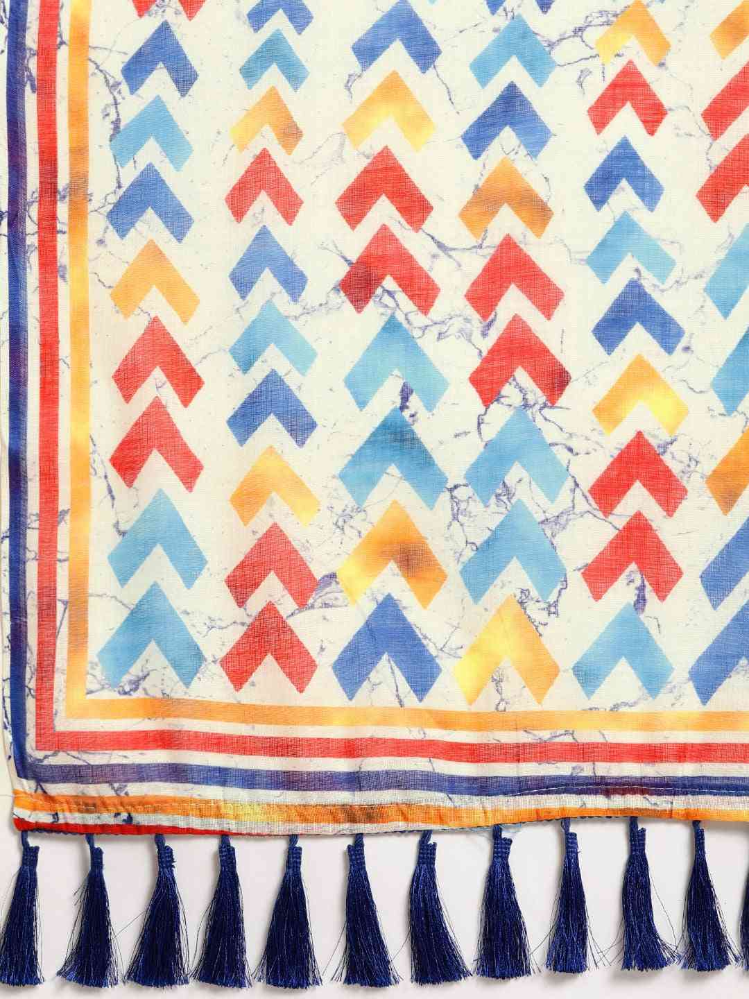 Stylish Linen Geometric Block Print Saree